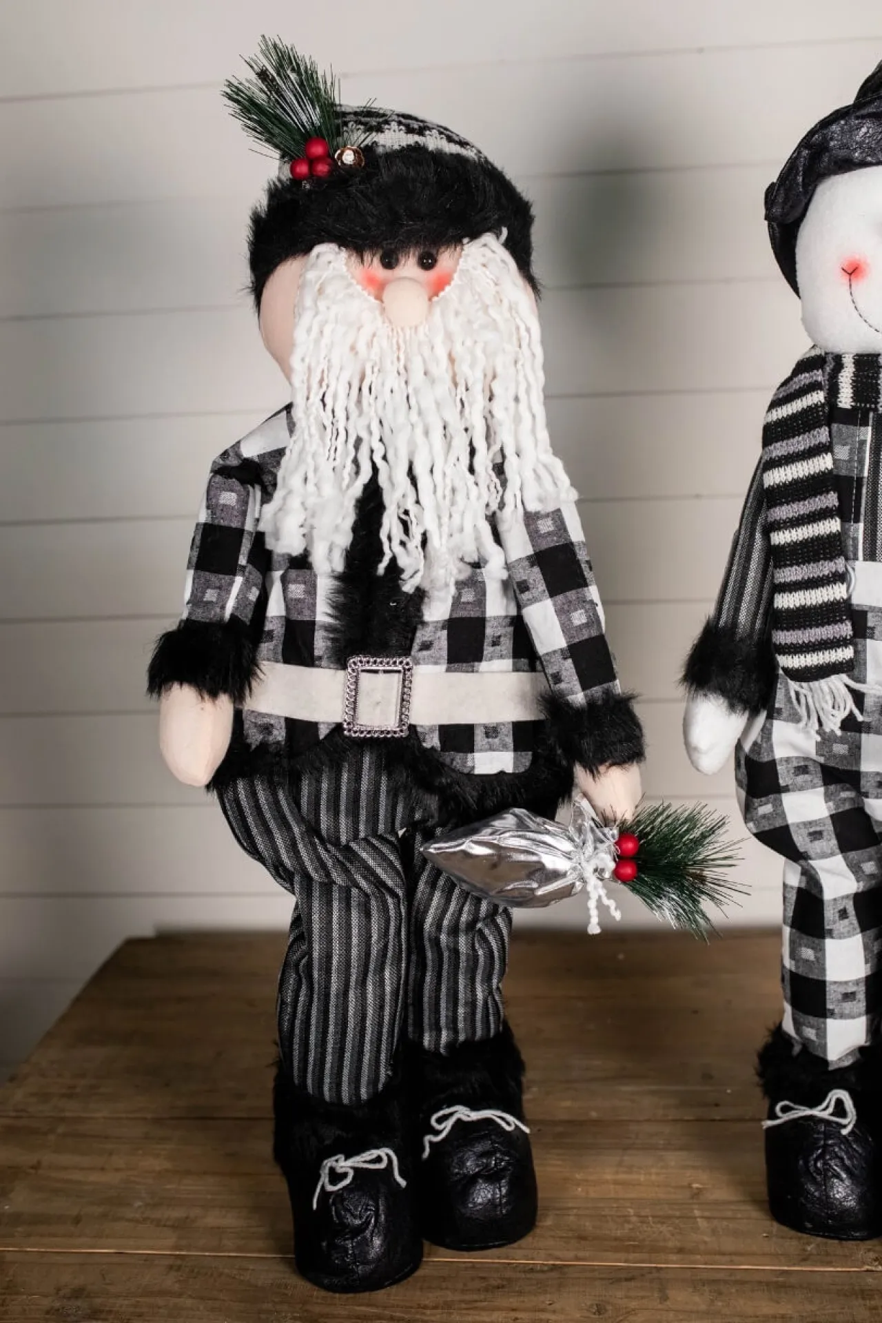 Hot Decorator's Warehouse 32” Black And White Buffalo Check Santa And Snowman Plush Figurine