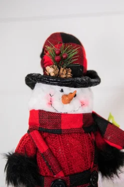 Decorator's Warehouse 15” Buffalo Check Plush Snowman Shelf Sitter With Dangle Legs