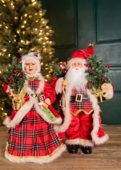 Hot Decorator's Warehouse 18” Buffalo Plaid Santa And Mrs. Claus Figurine Set