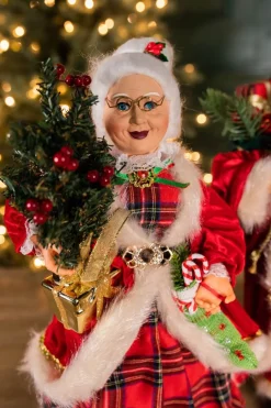 Hot Decorator's Warehouse 18” Buffalo Plaid Santa And Mrs. Claus Figurine Set