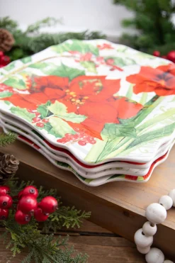 New Decorator's Warehouse 12” Ceramic Christmas Botanical Dinner Plates - Set Of 4