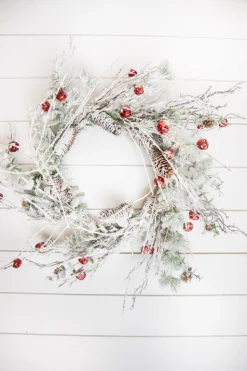 Hot Decorator's Warehouse 24” Christmas Flocked Pine Wreath With Jingle Bells
