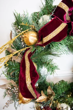Hot Decorator's Warehouse 30” Cordless Prelit Crimson & Gold Holiday Wreath