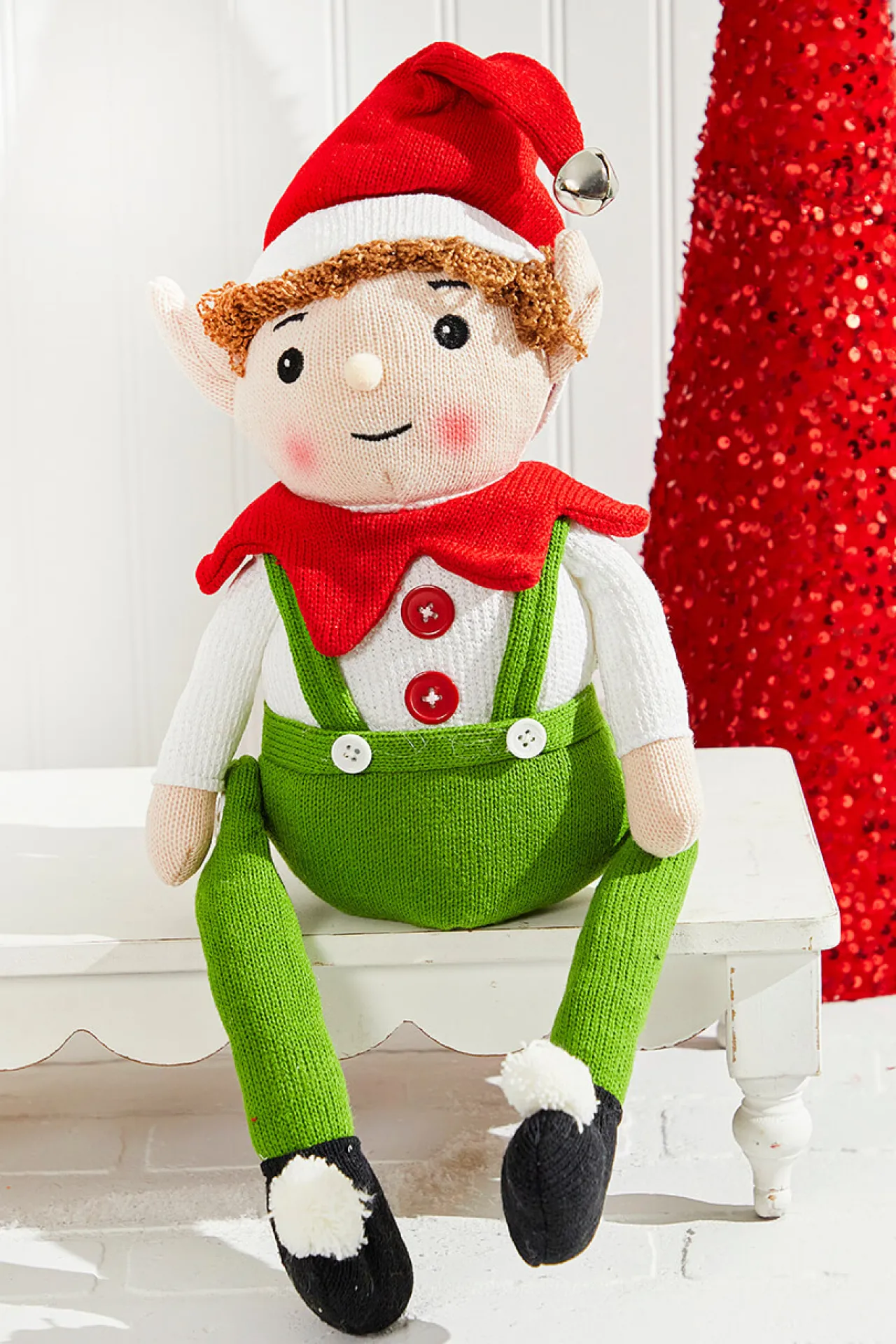 Clearance Decorator's Warehouse 20" Fabric Alpine Sitting Santa Elf
