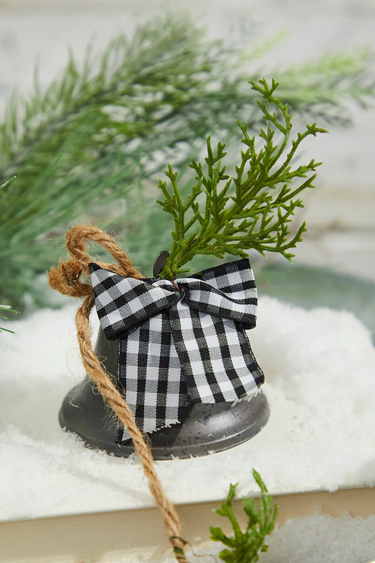 New Decorator's Warehouse 48” Galvanized Bells Garland With Country Check Bows