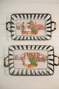 Online Decorator's Warehouse 21” Galvanized Metal Holiday Snowman Baskets With Glitter Accent - Set Of 2
