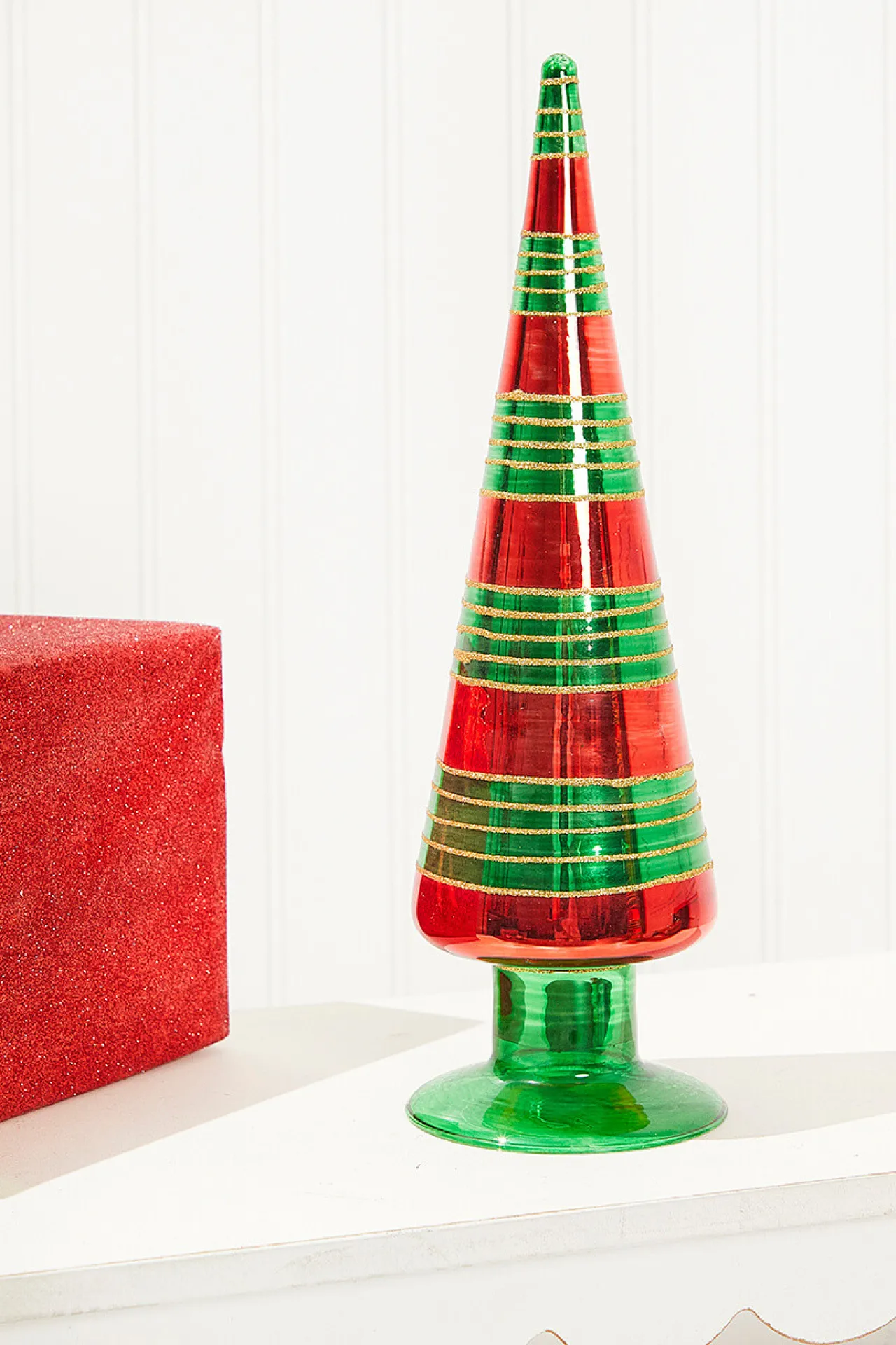 Best Decorator's Warehouse 12" Glass With Glitter Stripe Tree