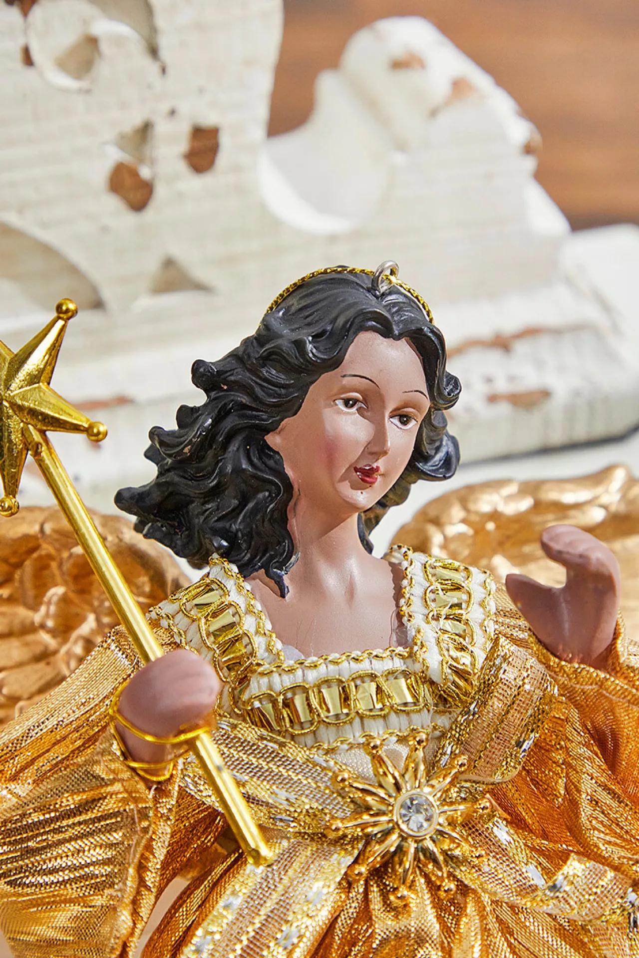 Discount Decorator's Warehouse 9" Gold Fabric Flying Black Angel Ornament