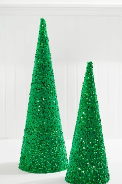 Outlet Decorator's Warehouse 18"-24" Green Sequin Cone Tree - Set Of 2