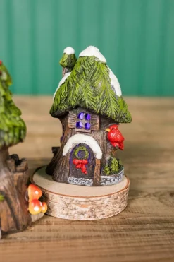 Discount Decorator's Warehouse 4.5” Mini Resin Light Up Holly Tree House