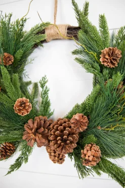 Sale Decorator's Warehouse 26” Mixed Greens With Pine Cones Swag Wreath
