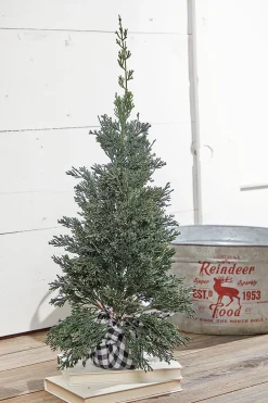 Best Decorator's Warehouse 24" Plastic Cedar Tree In Black & White Buffalo Fabric Bucket