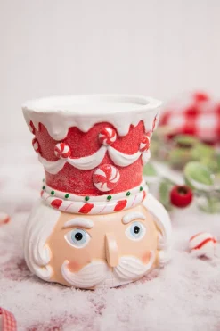 New Decorator's Warehouse 5.5” Red & White Resin Peppermint Nutcracker Candle Holder