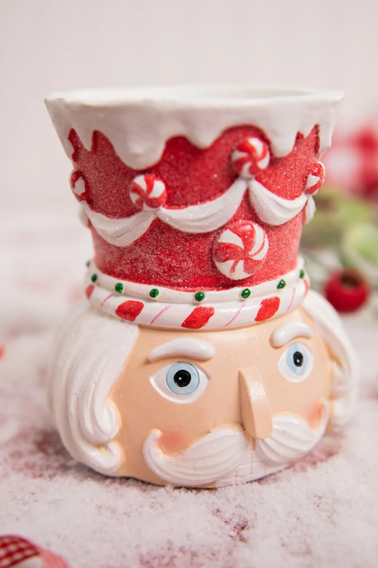 New Decorator's Warehouse 5.5” Red & White Resin Peppermint Nutcracker Candle Holder