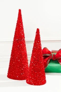 Discount Decorator's Warehouse 18"-24" Red Sequin Cone Tree - Set Of 2