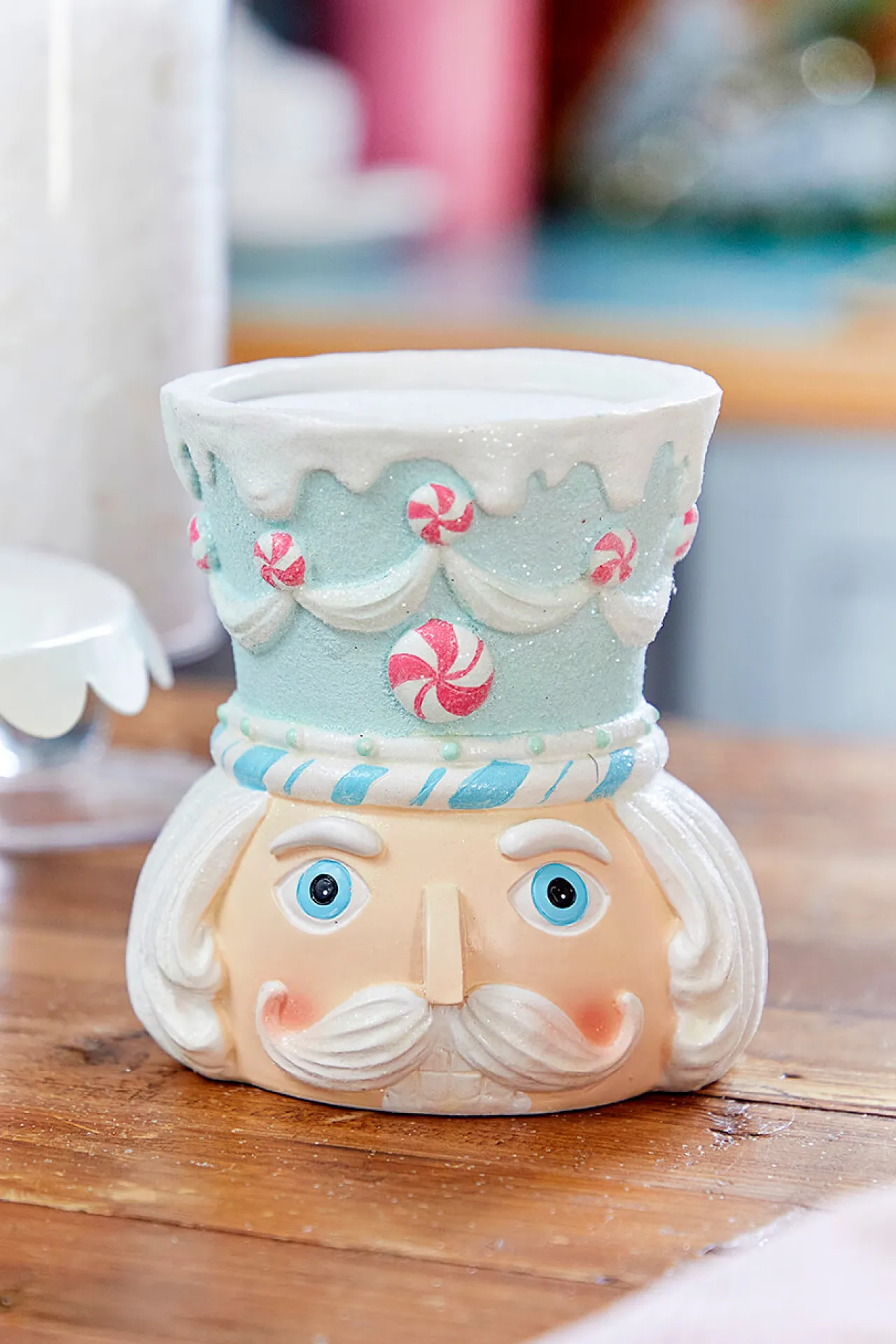 Clearance Decorator's Warehouse 5.5” Teal Resin Pastel Candy Nutcracker Candle Holder