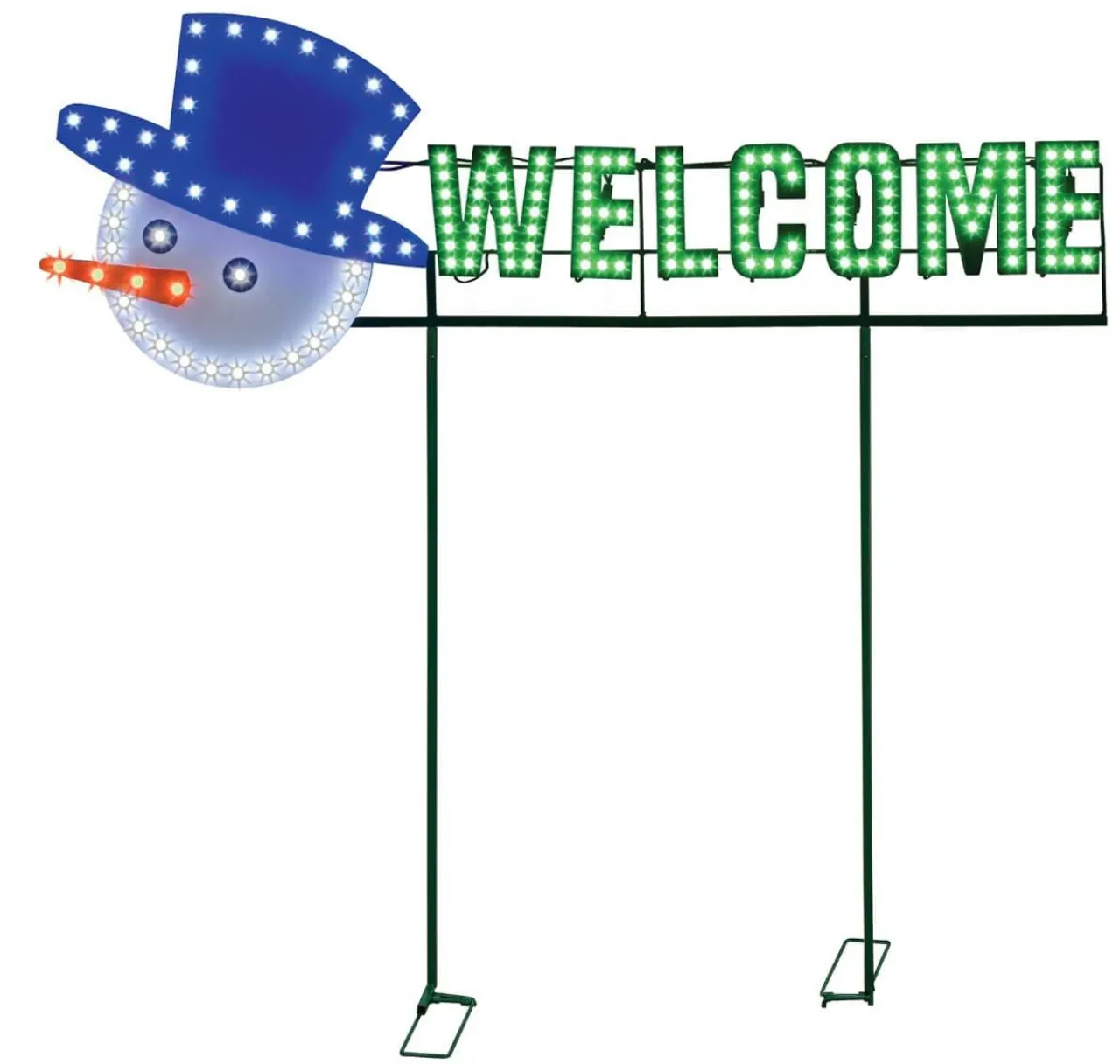 Best Decorator's Warehouse 36" Welcome Yard Sign - Snowman Face - Red/Green/Pure White With 162 Lights