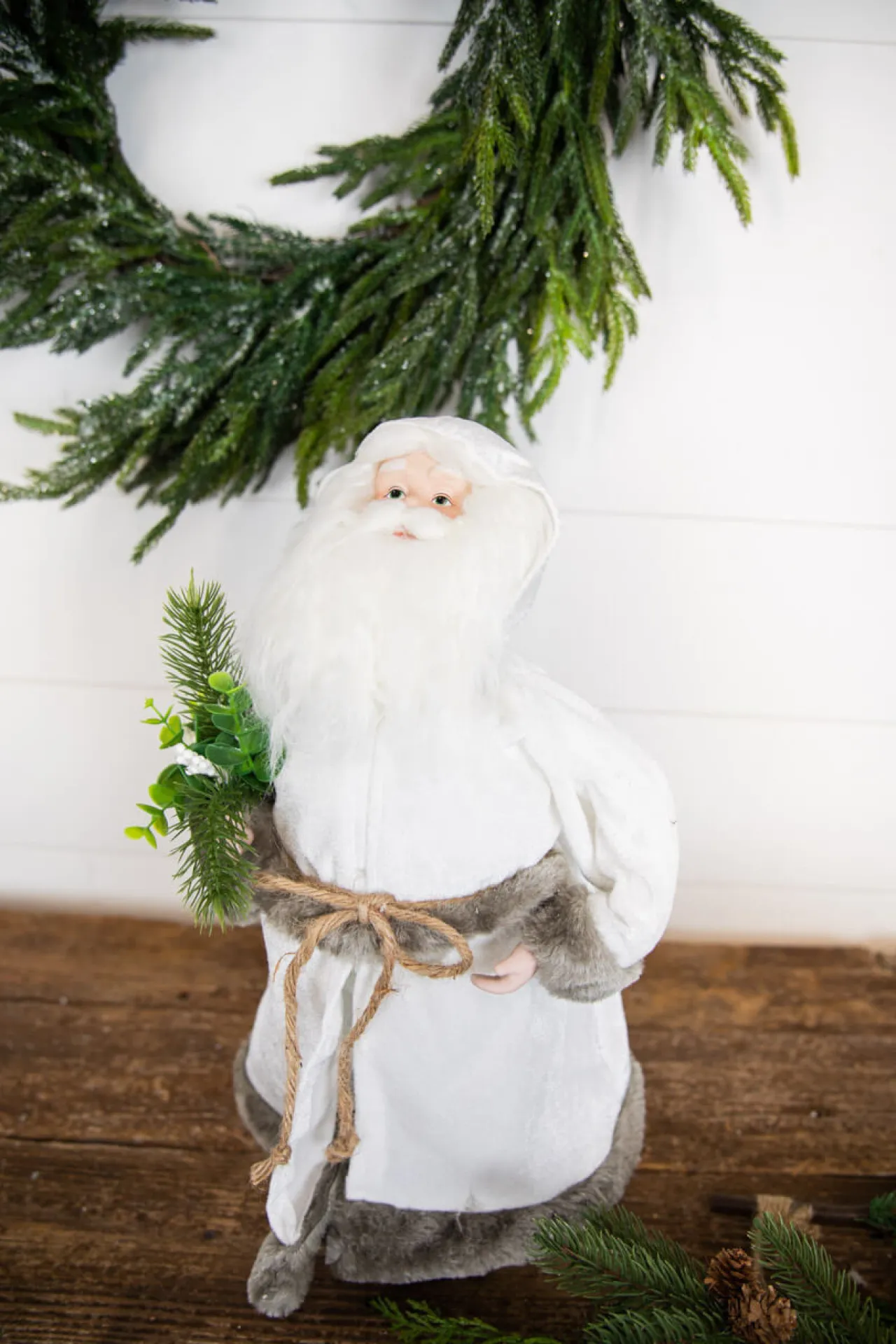 Sale Decorator's Warehouse 19” White Robe Santa Figure With Greenery Bundle