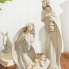 New Decorator's Warehouse 7-18" Whitewash Nativity With Gold Trim - Set Of 9