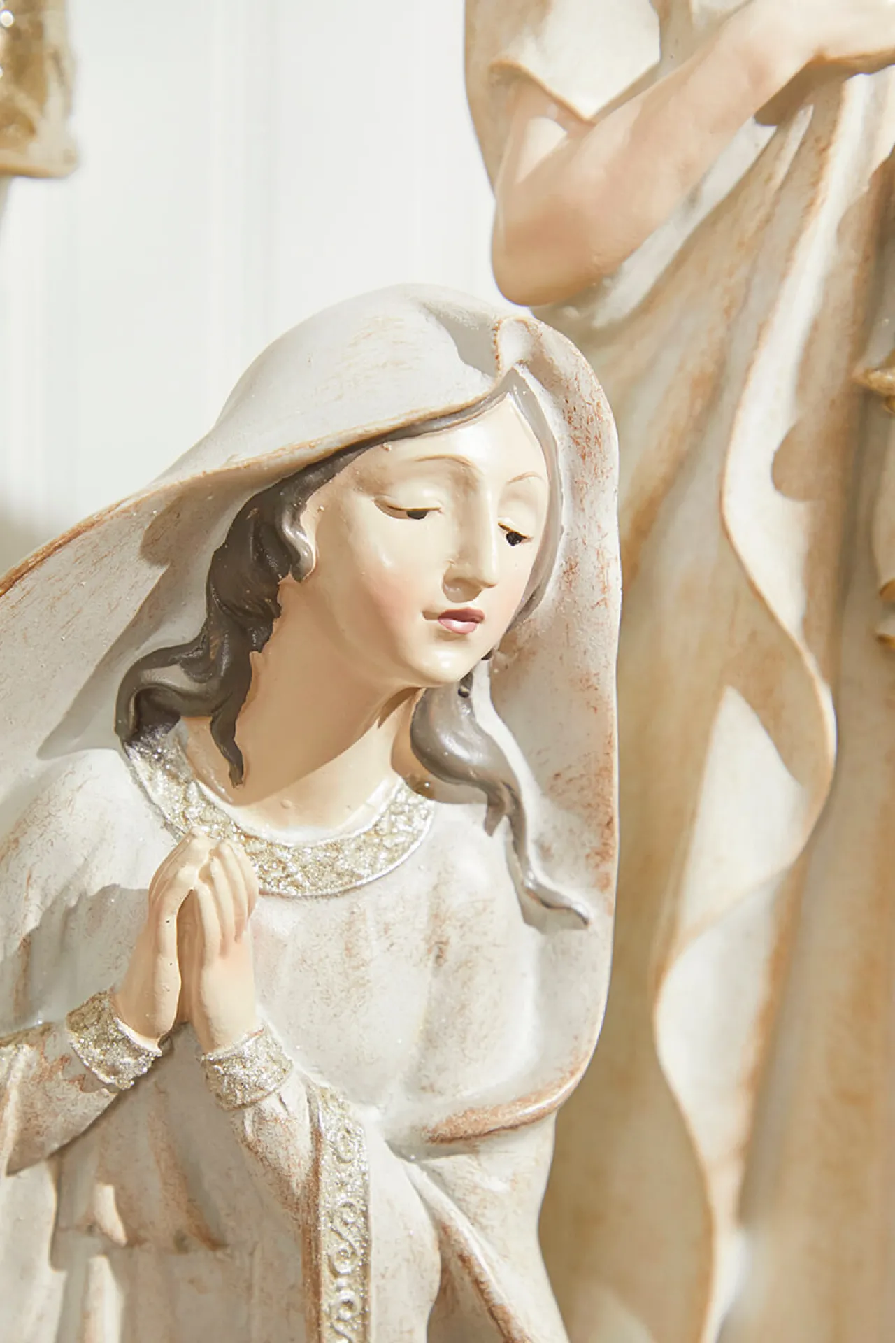 New Decorator's Warehouse 7-18" Whitewash Nativity With Gold Trim - Set Of 9