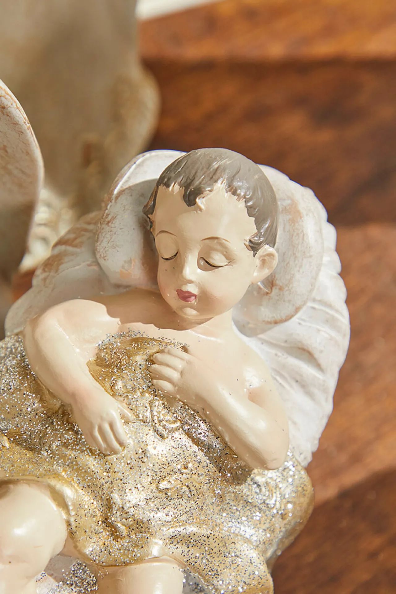 New Decorator's Warehouse 7-18" Whitewash Nativity With Gold Trim - Set Of 9