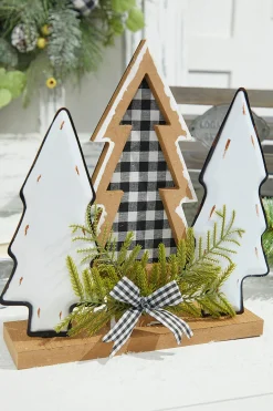 Hot Decorator's Warehouse 12" Wood Holiday Trees With Plaid Bow