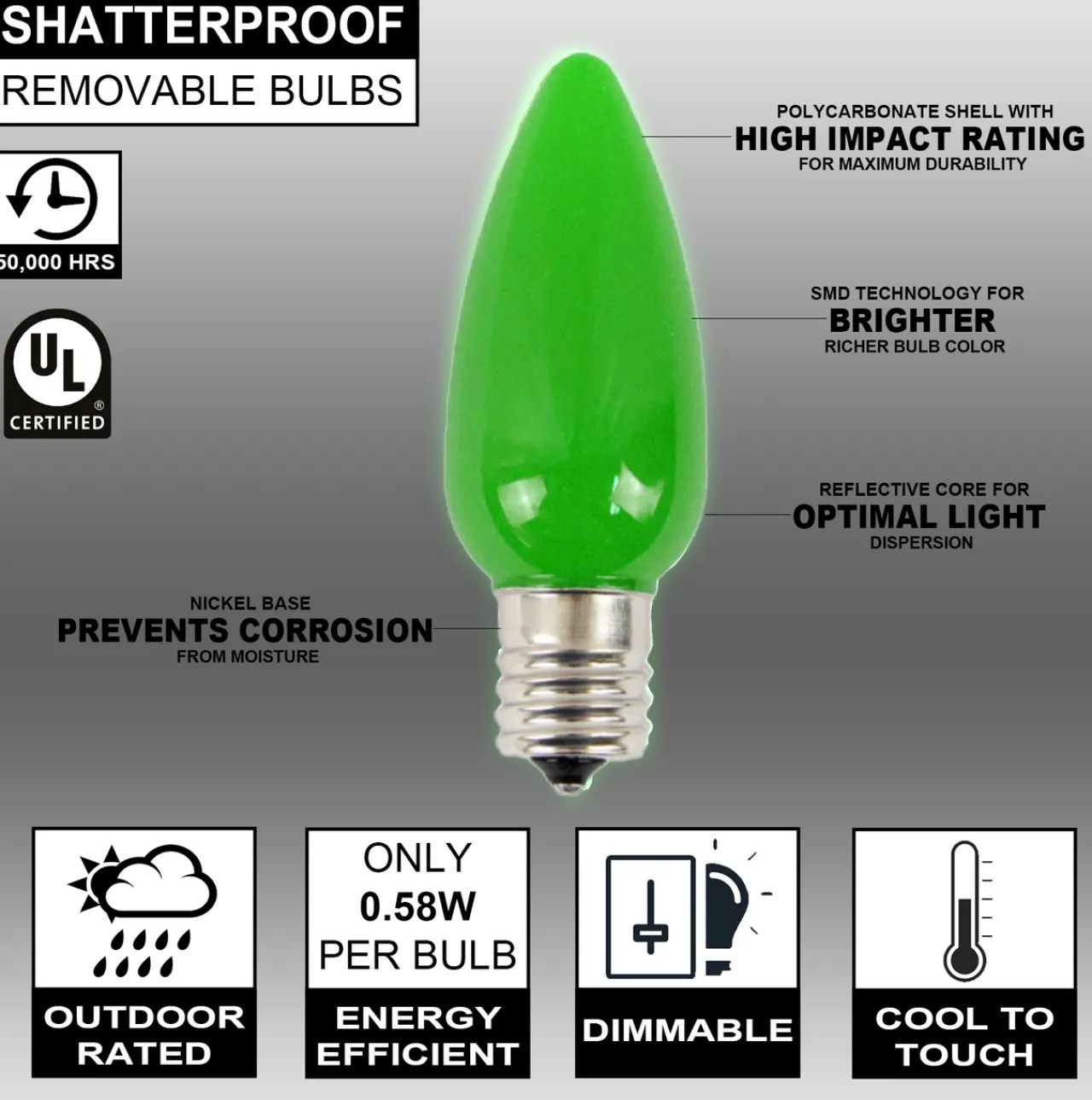 Sale Decorator's Warehouse C9 Wonderful LED SMD Bulb (25 Bulbs/bag) - Frosted, Green