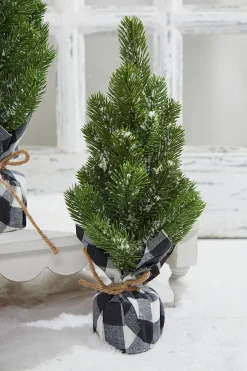 Clearance Decorator's Warehouse Flocked Pine Tree With Plaid Fabric - Medium