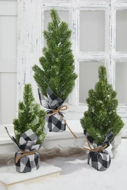 Best Decorator's Warehouse Flocked Pine Tree With Plaid Fabric - Small