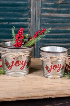 Online Decorator's Warehouse Galvanized Metal “Joy” Containers - Set Of 2