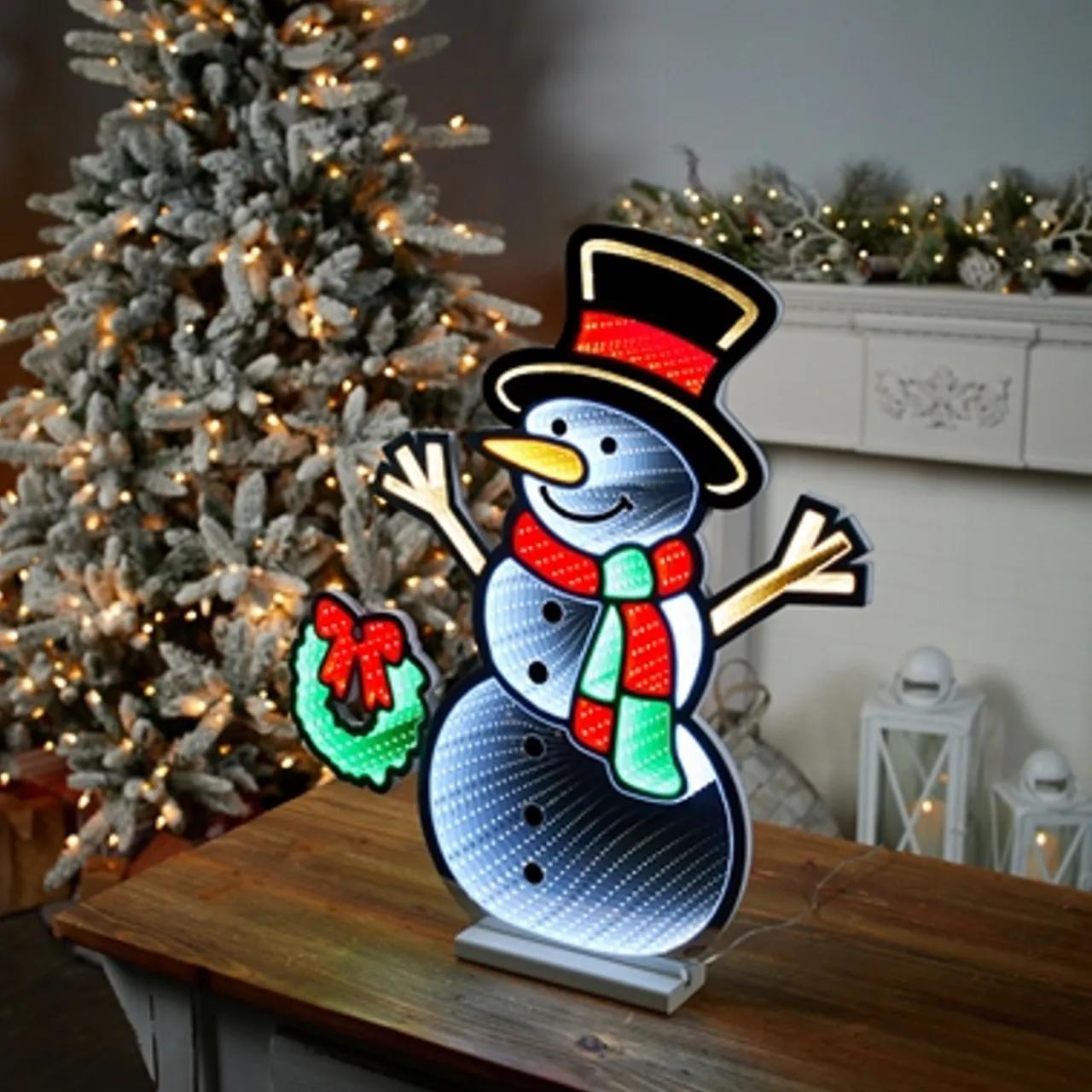 Best Decorator's Warehouse 23.5"H Snowman With Wreath Infinity Light