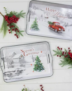 Decorator's Warehouse 17.3”L Holiday Farmhouse Red Truck Scene Tray