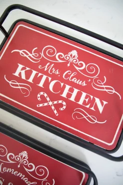 New Decorator's Warehouse Metal & Wood Engraved Holiday Trays - Set Of 2