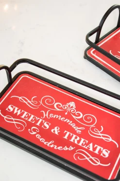 New Decorator's Warehouse Metal & Wood Engraved Holiday Trays - Set Of 2