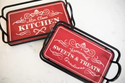 New Decorator's Warehouse Metal & Wood Engraved Holiday Trays - Set Of 2
