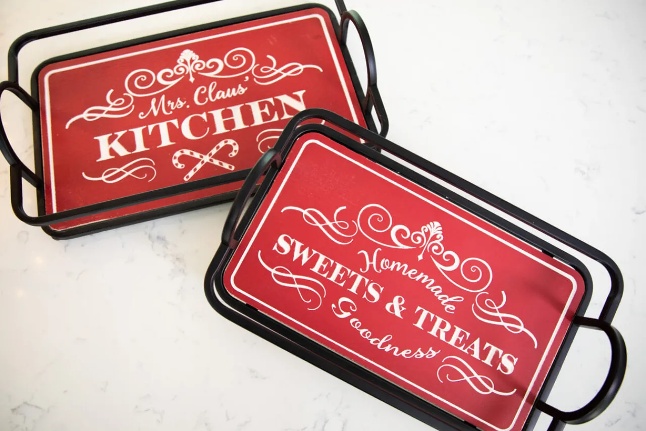 New Decorator's Warehouse Metal & Wood Engraved Holiday Trays - Set Of 2