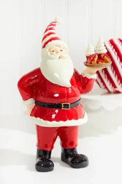New Decorator's Warehouse Resin Santa W/Dessert Plate - Red White